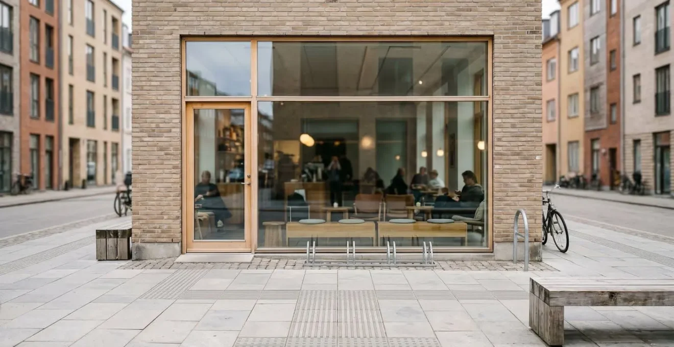 Copenhagen cafe exterior demonstrating urban design elements that enable social trust