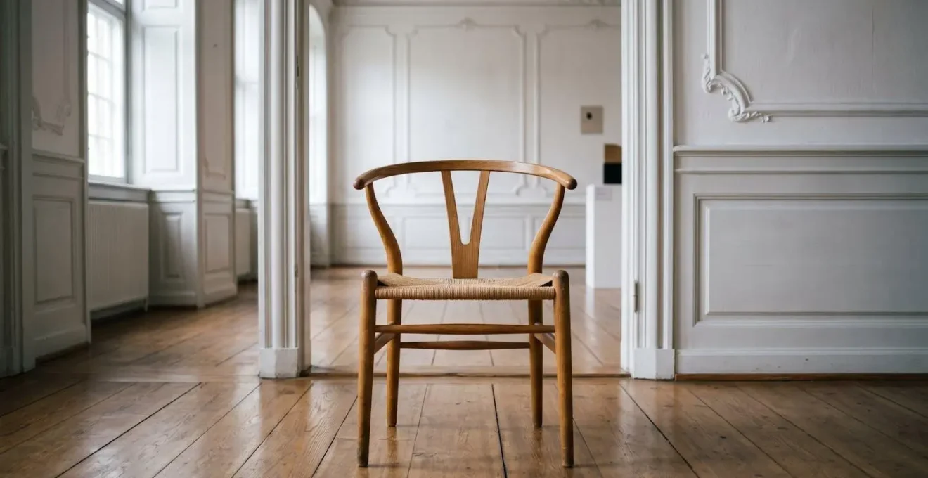 Iconic mid-century Danish chair displayed in Designmuseum Danmark's minimalist exhibition space