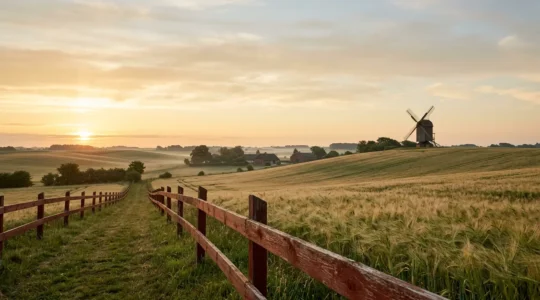 A serene Scandinavian landscape capturing the essence of Danish Nordic heritage