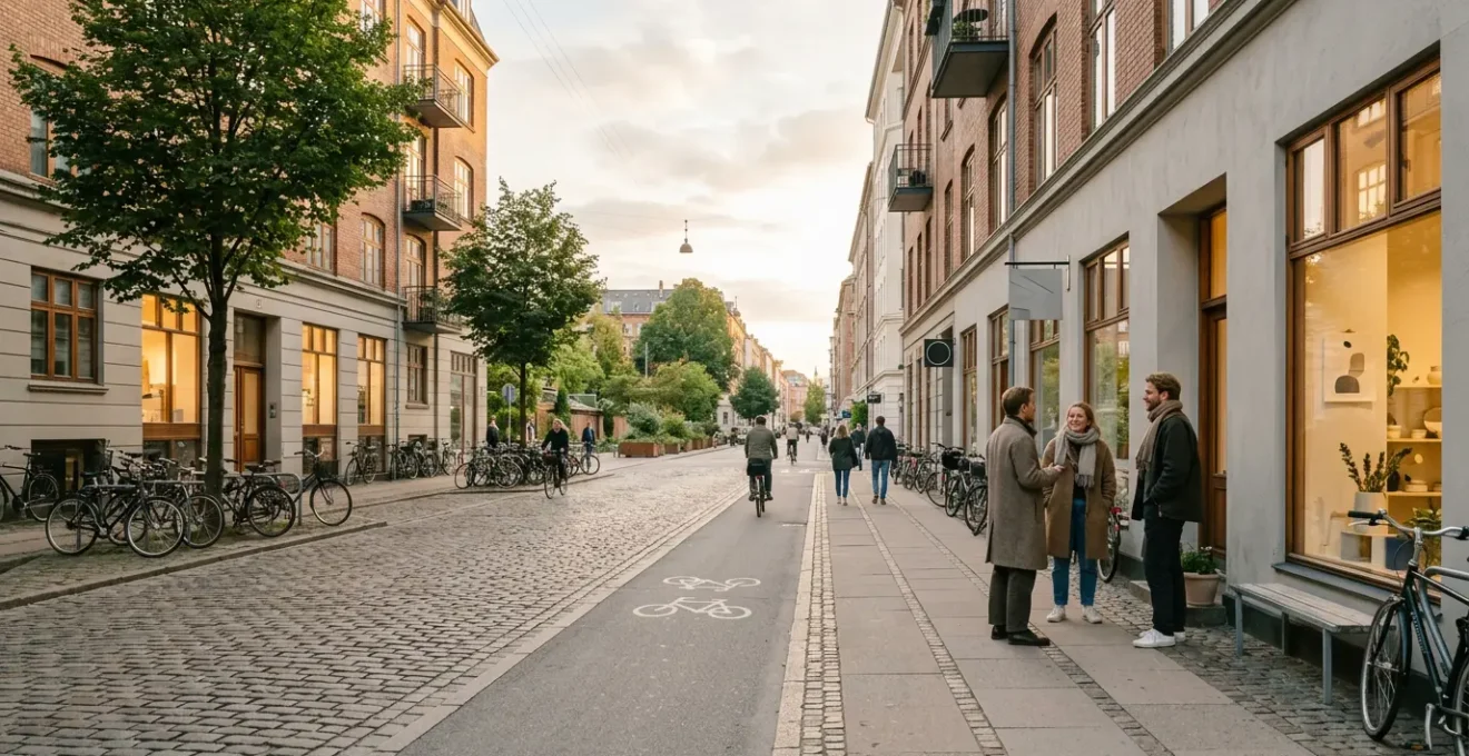 Authentic Copenhagen street scene showcasing Danish urban design principles and community life