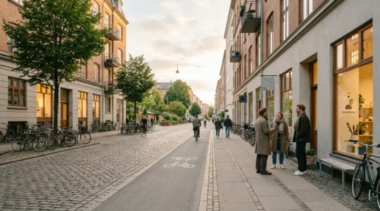 Authentic Copenhagen street scene showcasing Danish urban design principles and community life