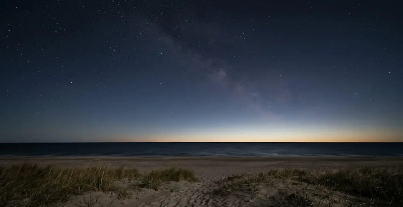 Unobstructed dark northern horizon view from a Danish beach with clear sky gradient showing optimal aurora viewing conditions